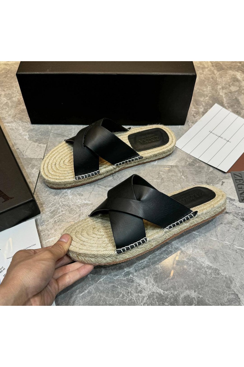 Zegna Мужские шлёпанцы leather - Black