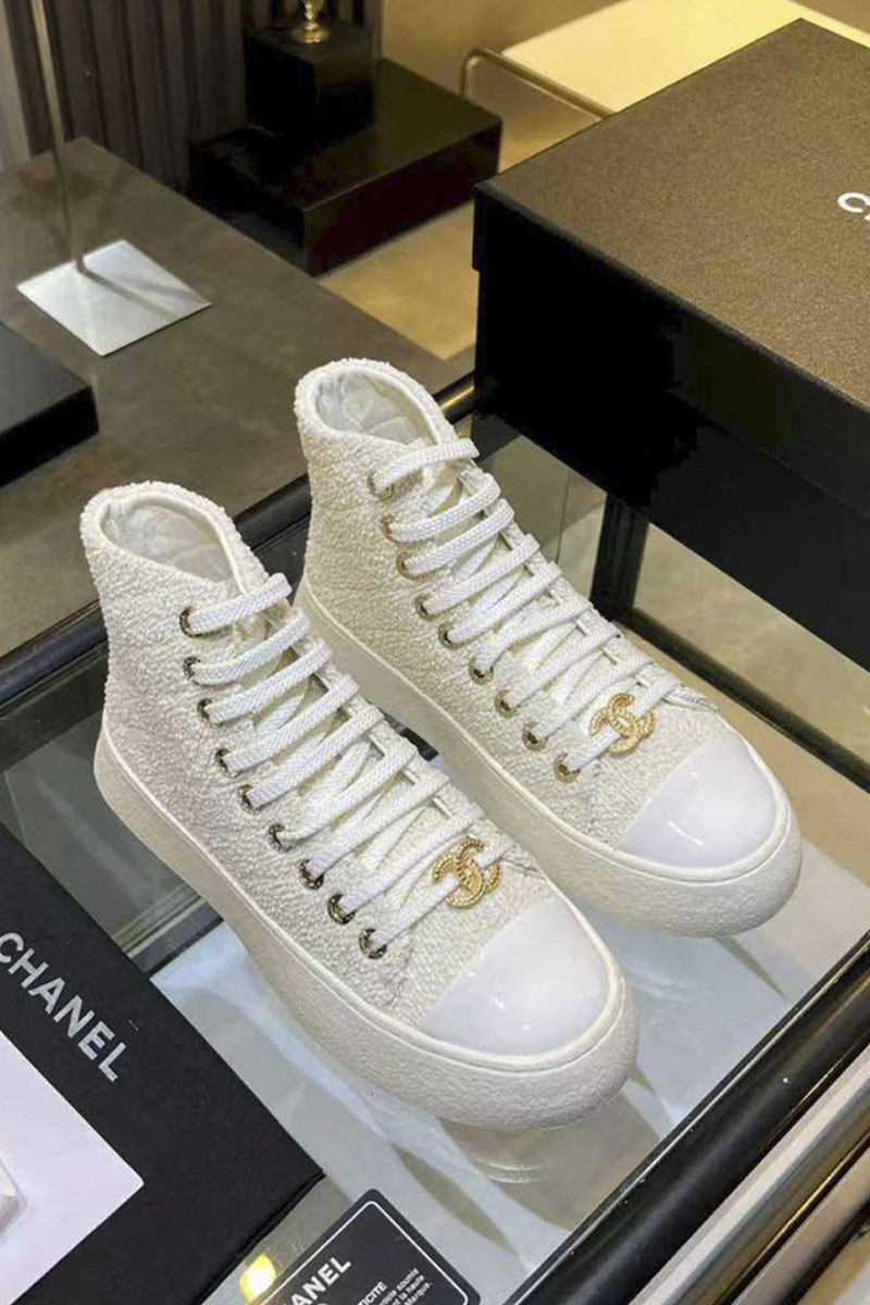 Chаnеl Женские комбинированные кроссовки High Top premium