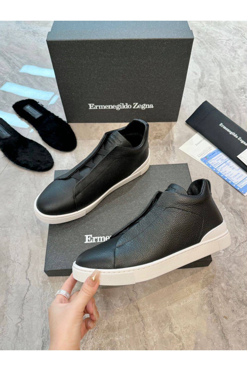 Zegna Кроссовки с мехом Triple Stitch - Black