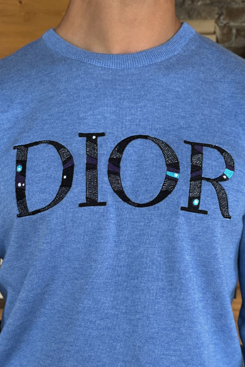 Dior Мужская синяя кофта logo-embroidered