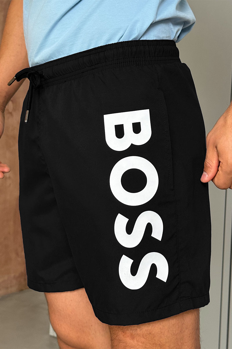 Hugо Воss Мужские чёрные шорты logo-print 