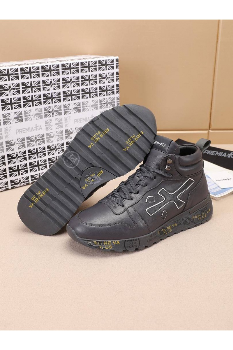Premiata Кожаные кроссовки с мехом high-top - Grey