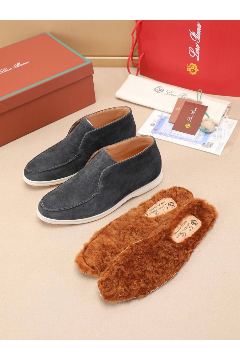 Loro Piana Замшевые лоферы с меховой стелькой Open Walk - Dark Grey