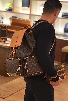 Кожаный рюкзак Trio Monogram - Brown 44x32 см