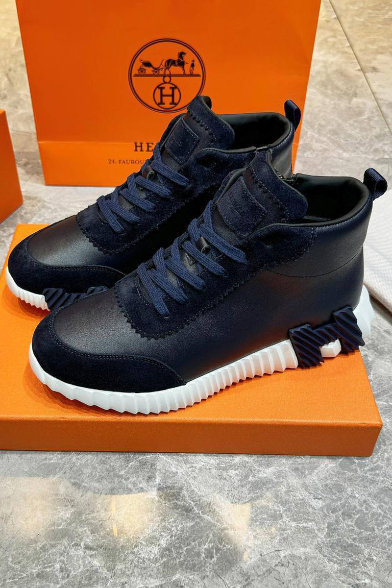 Hermes Кроссовки с мехом Bouncing high-top - Navy / White