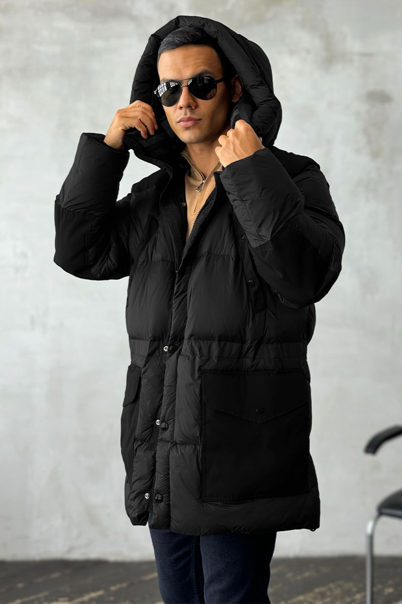 Burberry Удлинённый чёрный пуховик Nylon logo-patch