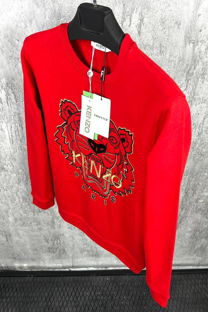 Kenzo Красный мужской свитшот Tiger Head embroidered