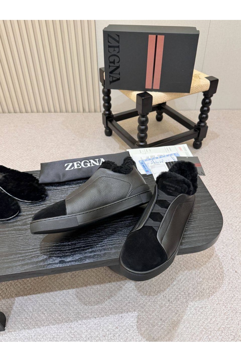 Zegna Кроссовки с мехом Triple Stitch high-top