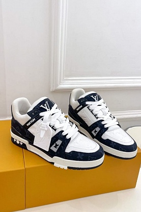 Женские кожаные кроссовки Trainer Monogram - White / Blue