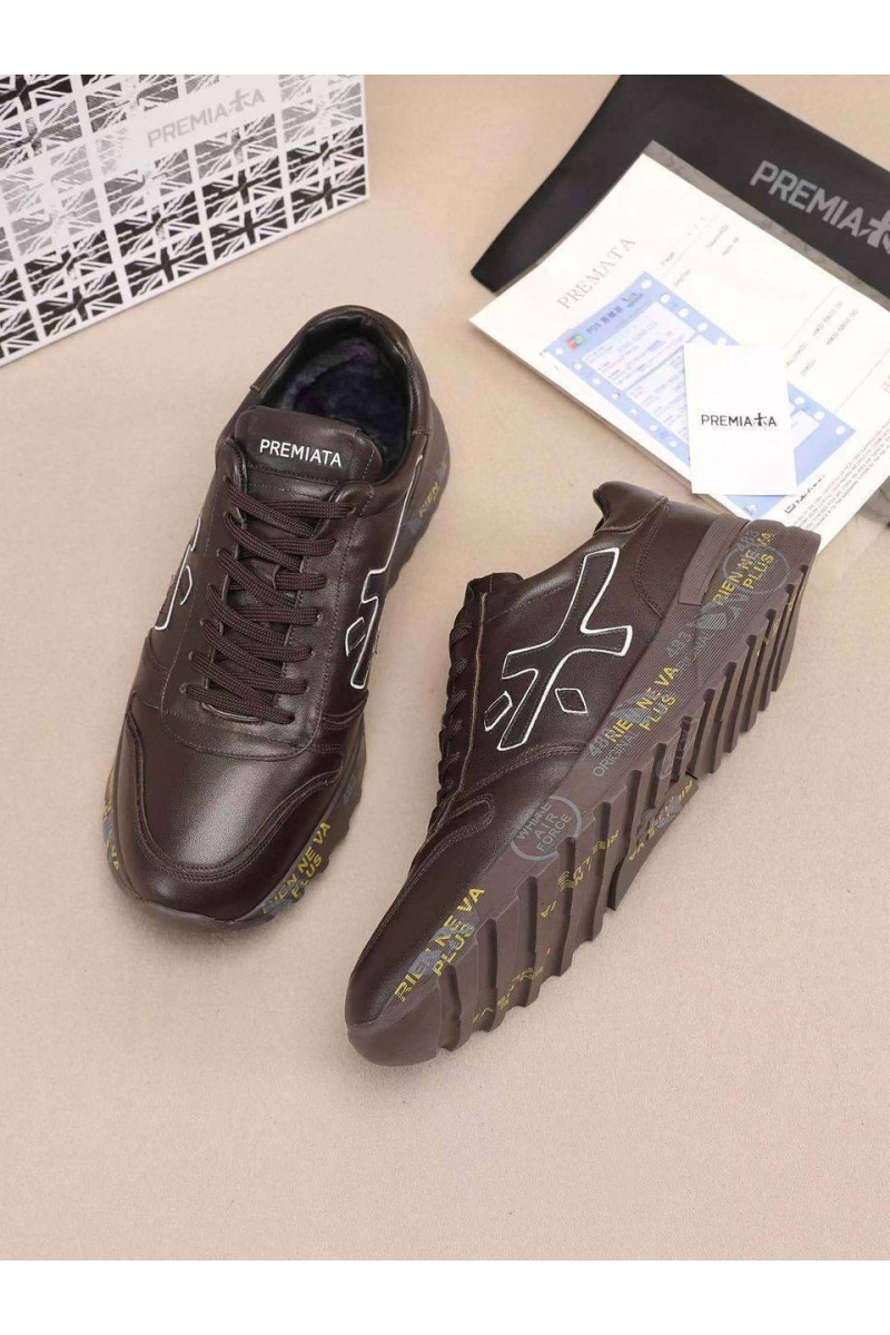 Premiata Кожаные кроссовки с мехом low-top - Brown