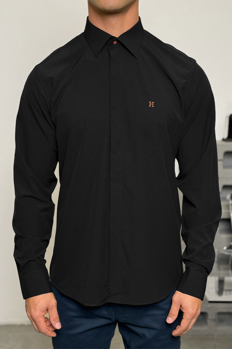 Hermes Мужская рубашка H embroidered - Black
