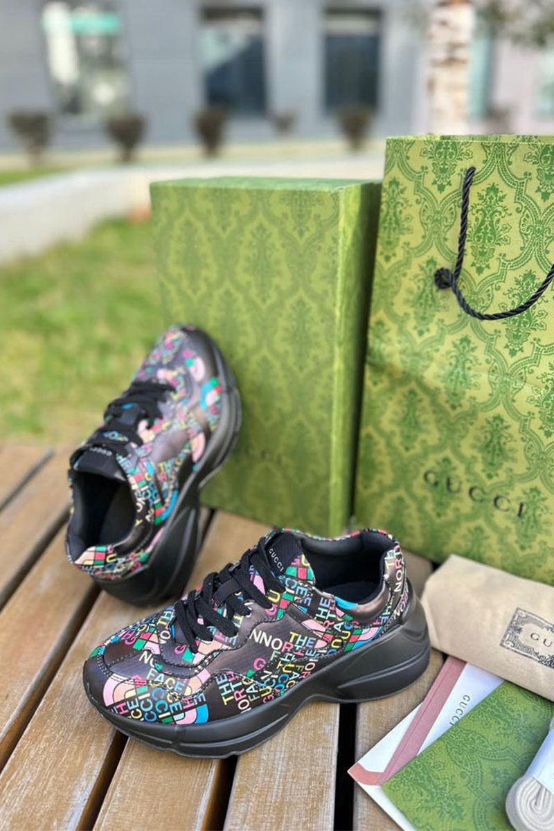 Gucci Женские кожаные кроссовки The North Face x Rhyton - Black