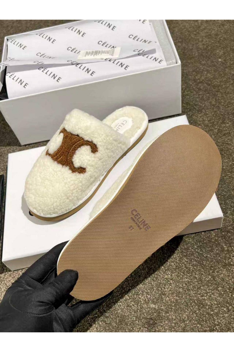 Celine Женские меховые шлёпанцы Triomphe premium