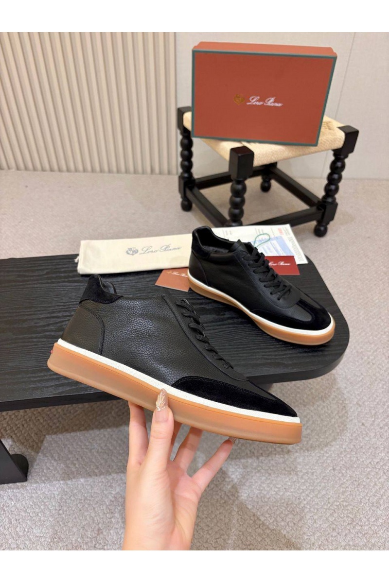 Loro Piana Кожаные кроссовки с мехом high-top