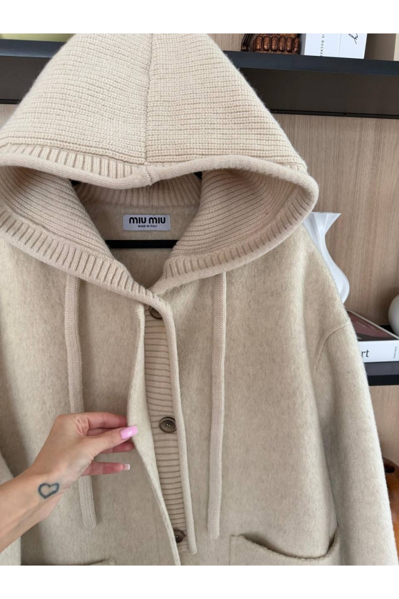 MIU MIU Женское шерстяное пальто с капюшоном Premium - Beige