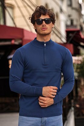 Мужской синий джемпер Zip Neck 