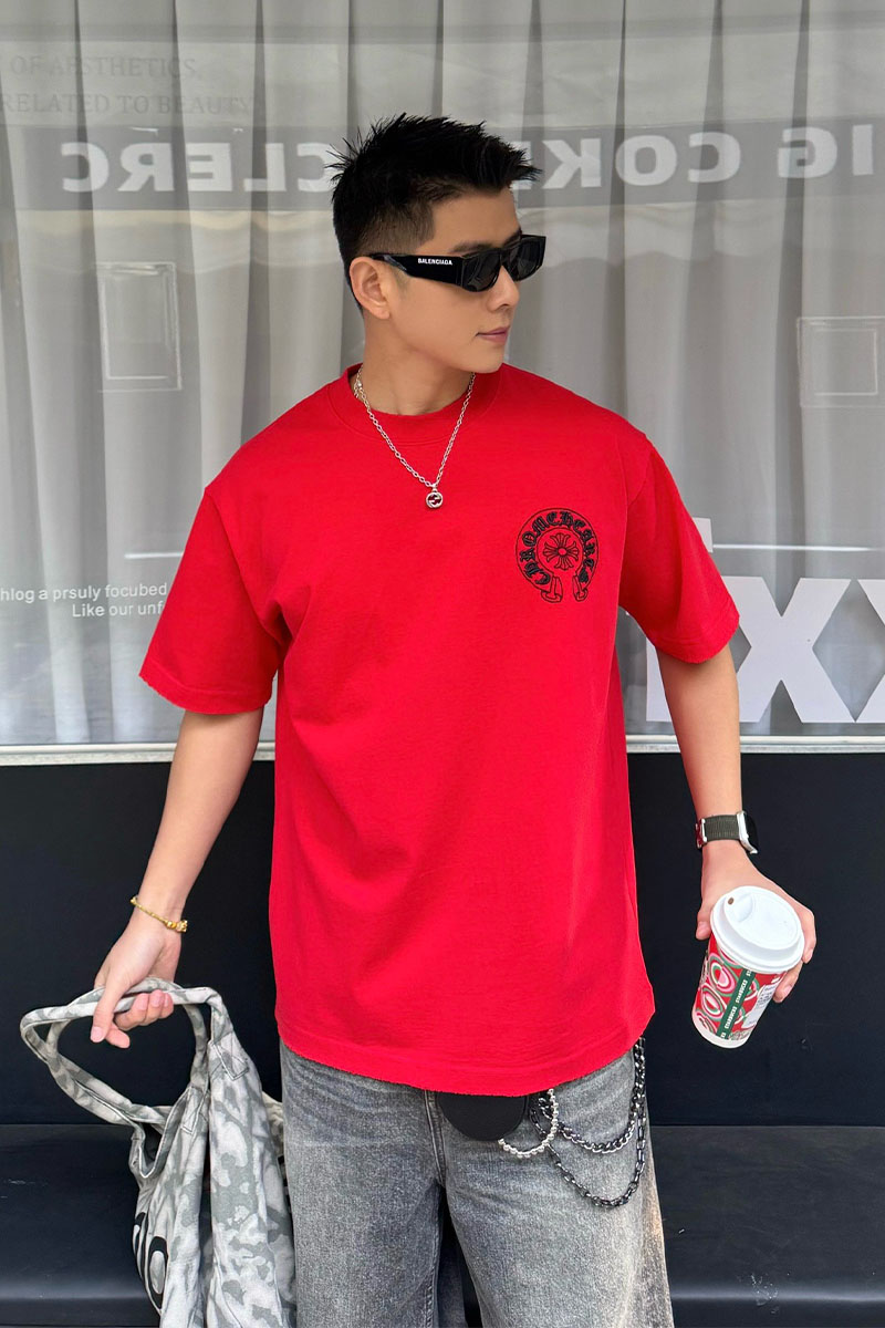 Chrome Hearts Красная оверсайз футболка Premium