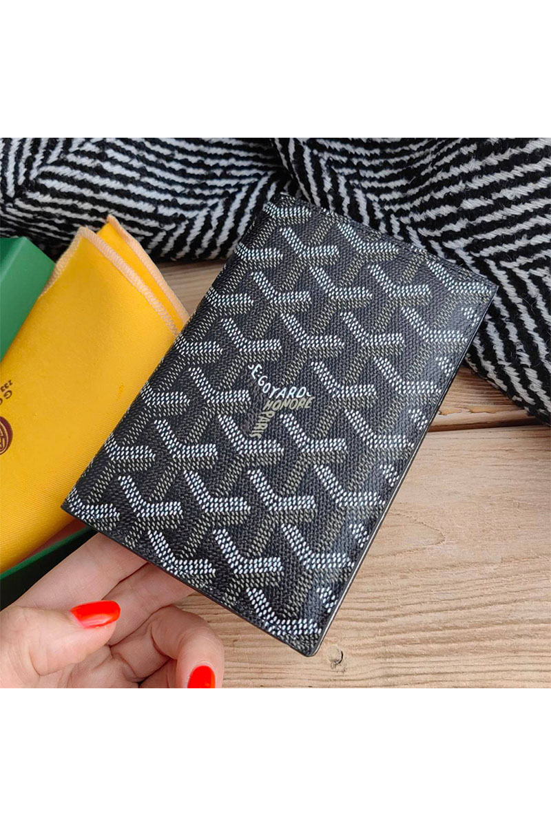 Designer Clothing Кожаная обложка на паспорт Goyard - Black 10х14 см
