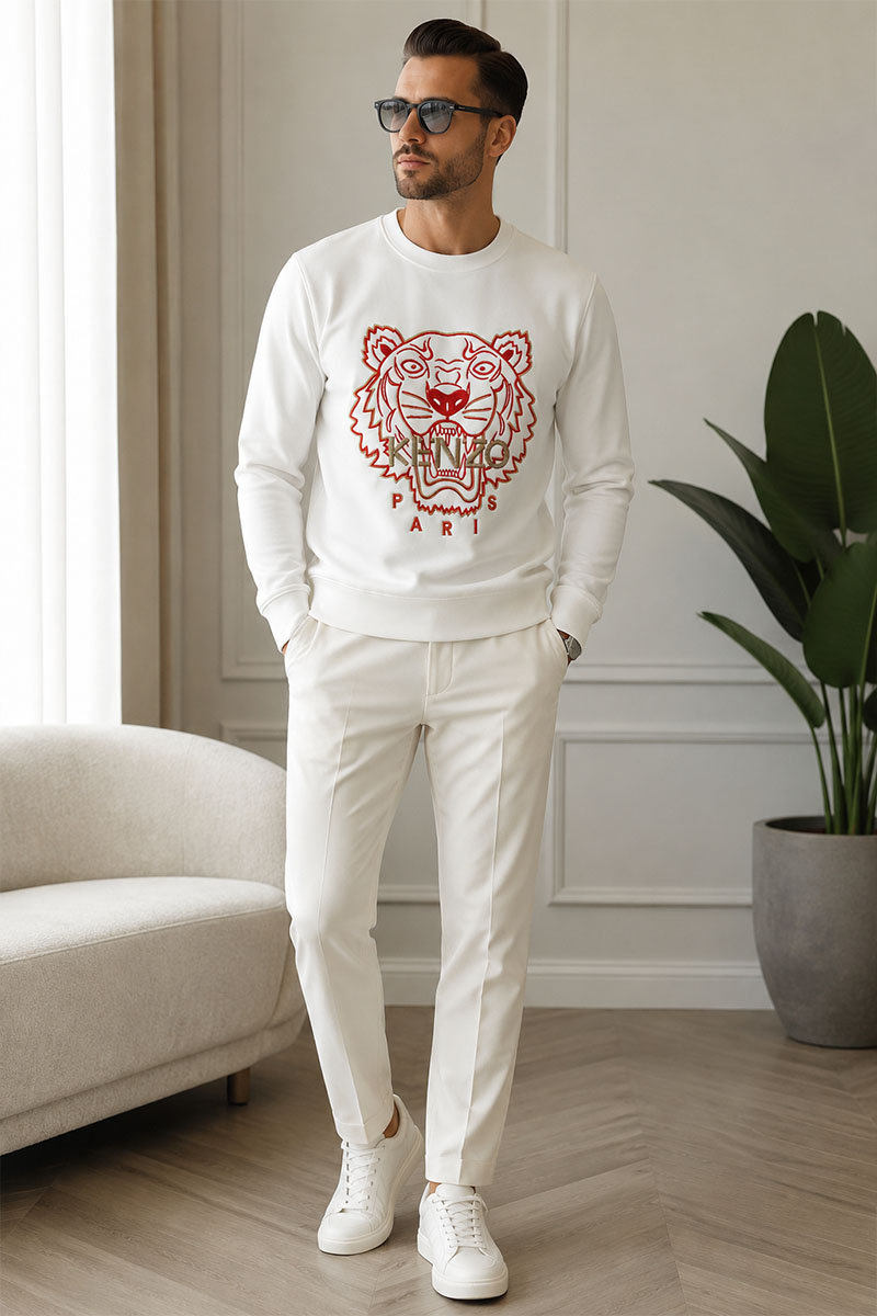Kenzo Белый мужской свитшот Tiger Head embroidered 