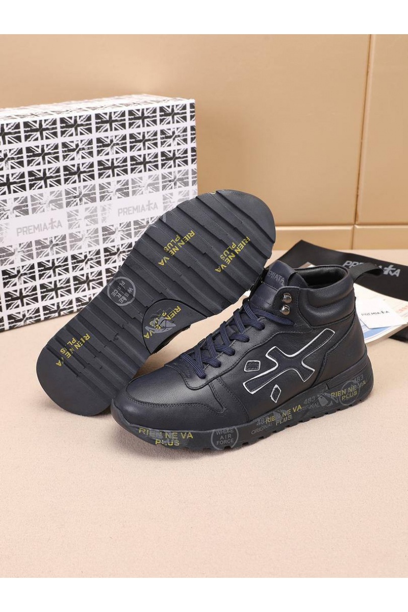 Premiata Кожаные кроссовки с мехом high-top - Navy