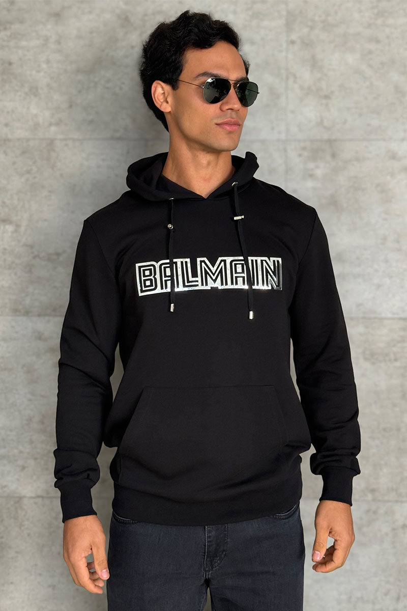 Balmain Мужское чёрное худи Reflecting logo 