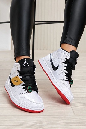Женские кроссовки Dunk High - White / Black / Red