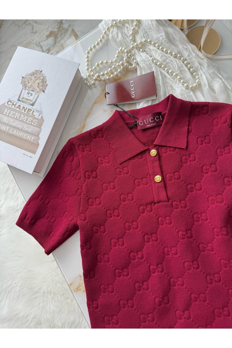 Gucci Бордовое женское поло GG monogram-pattern