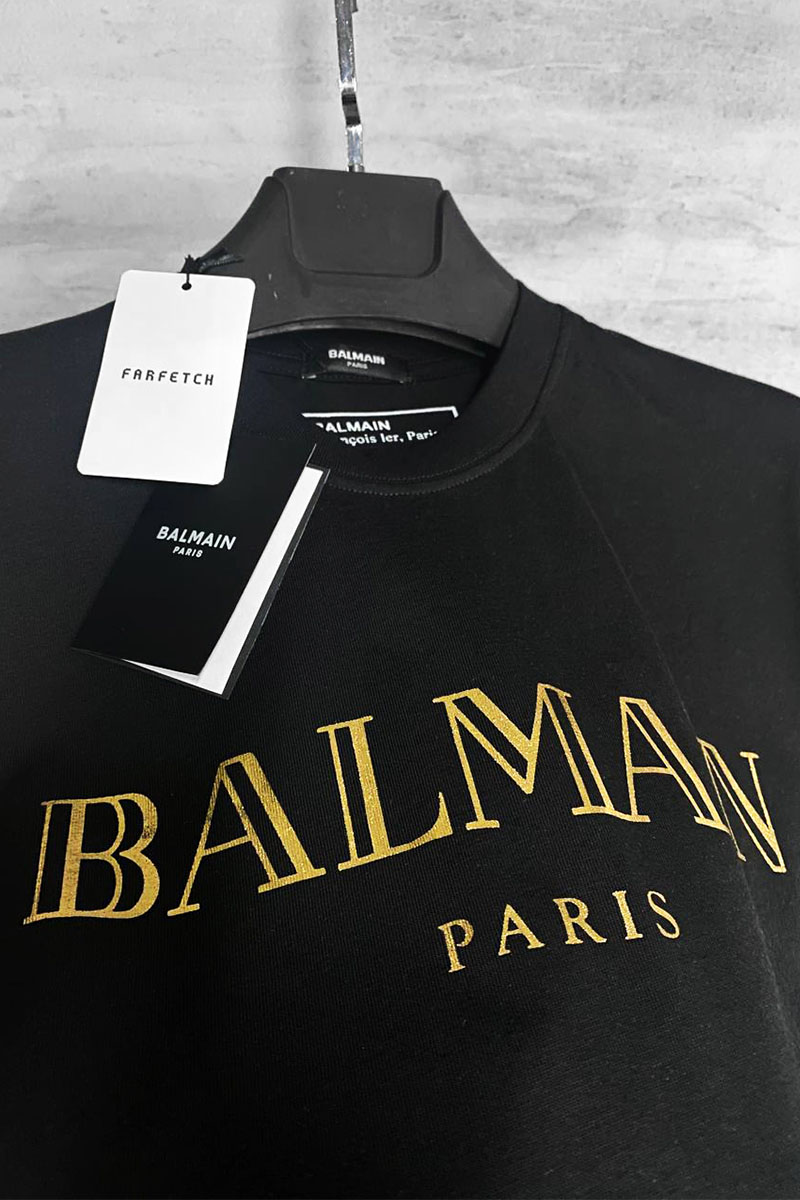 Balmain Чёрная футболка Paris gold logo-print 