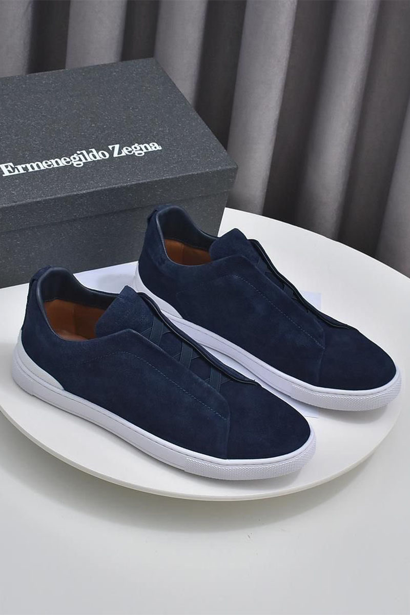 Zegna Замшевые кроссовки Triple Stitch low-top - Navy