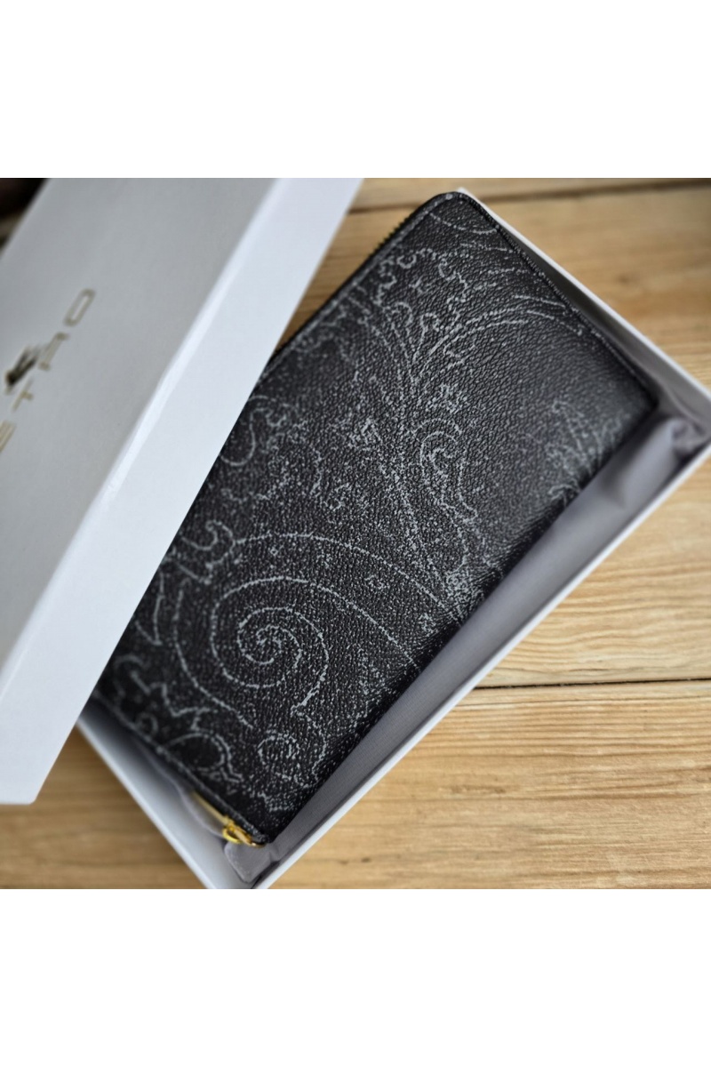 Etro Кожаное портмоне с узором пейсли 19x10 см