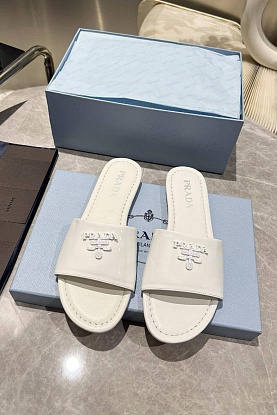 Женские кожаные шлёпанцы Premium - White