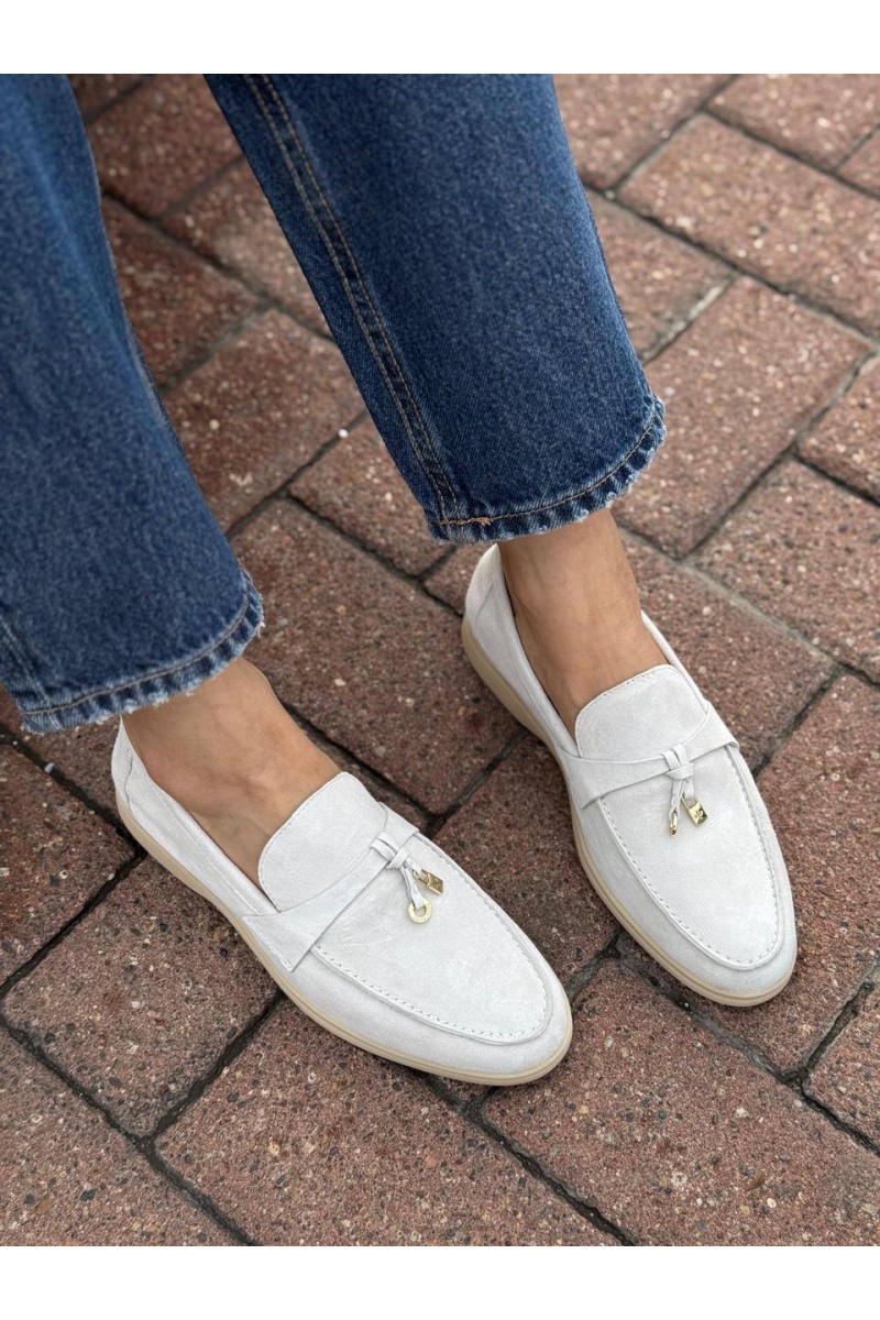 Loro Piana Женские замшевые лоферы Open Walk - White
