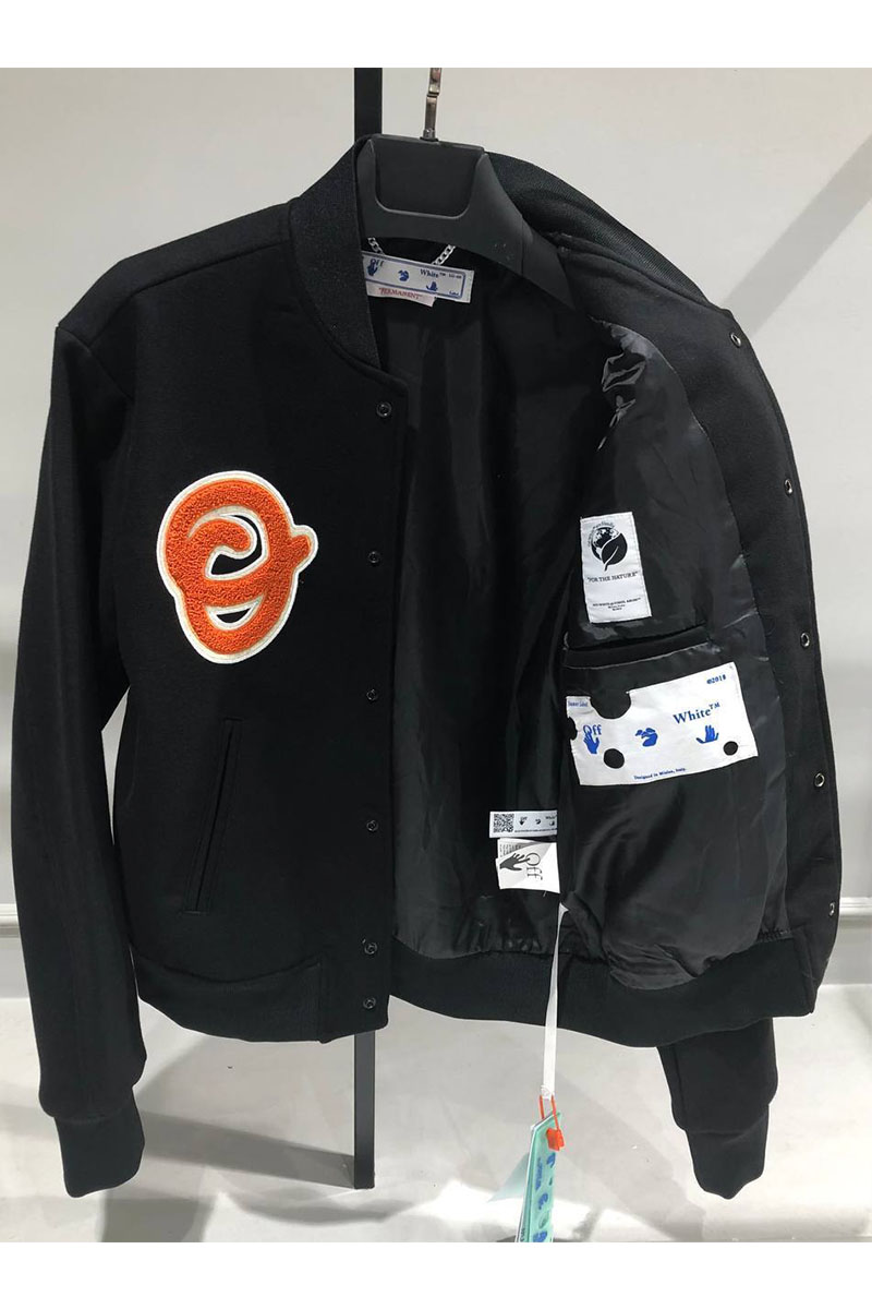 Off-White Мужской чёрный бомбер Varsity OW Patch