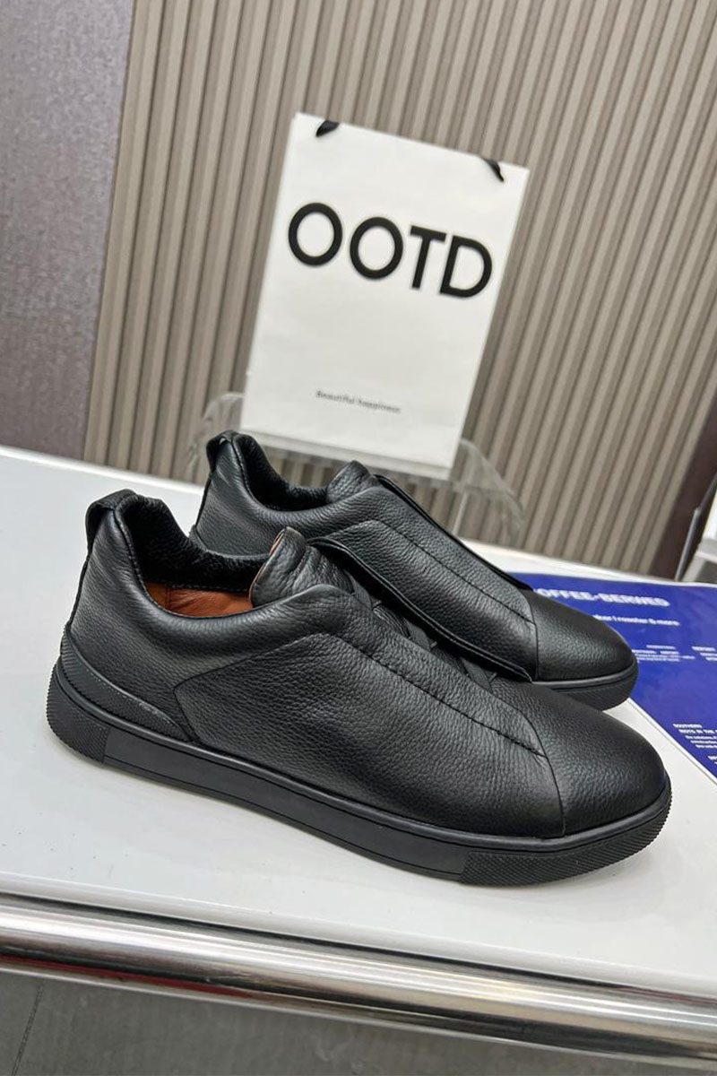 Zegna Чёрные кожаные кроссовки