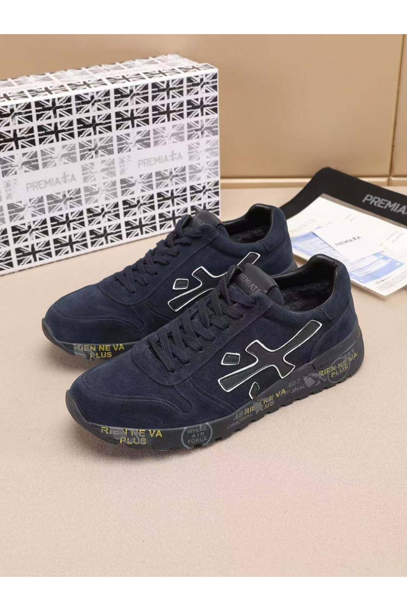 Premiata Замшевые кроссовки с мехом low-top - Navy