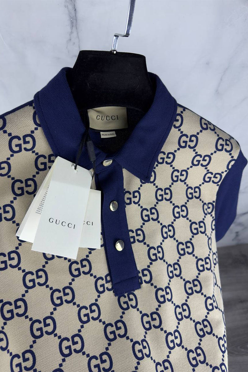 Gucci Мужское поло GG monogram all-over - Navy / Beige