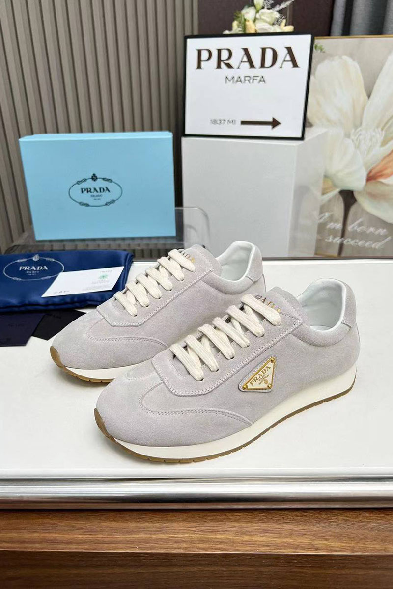 Prada Женские замшевые кроссовки Premium - Grey