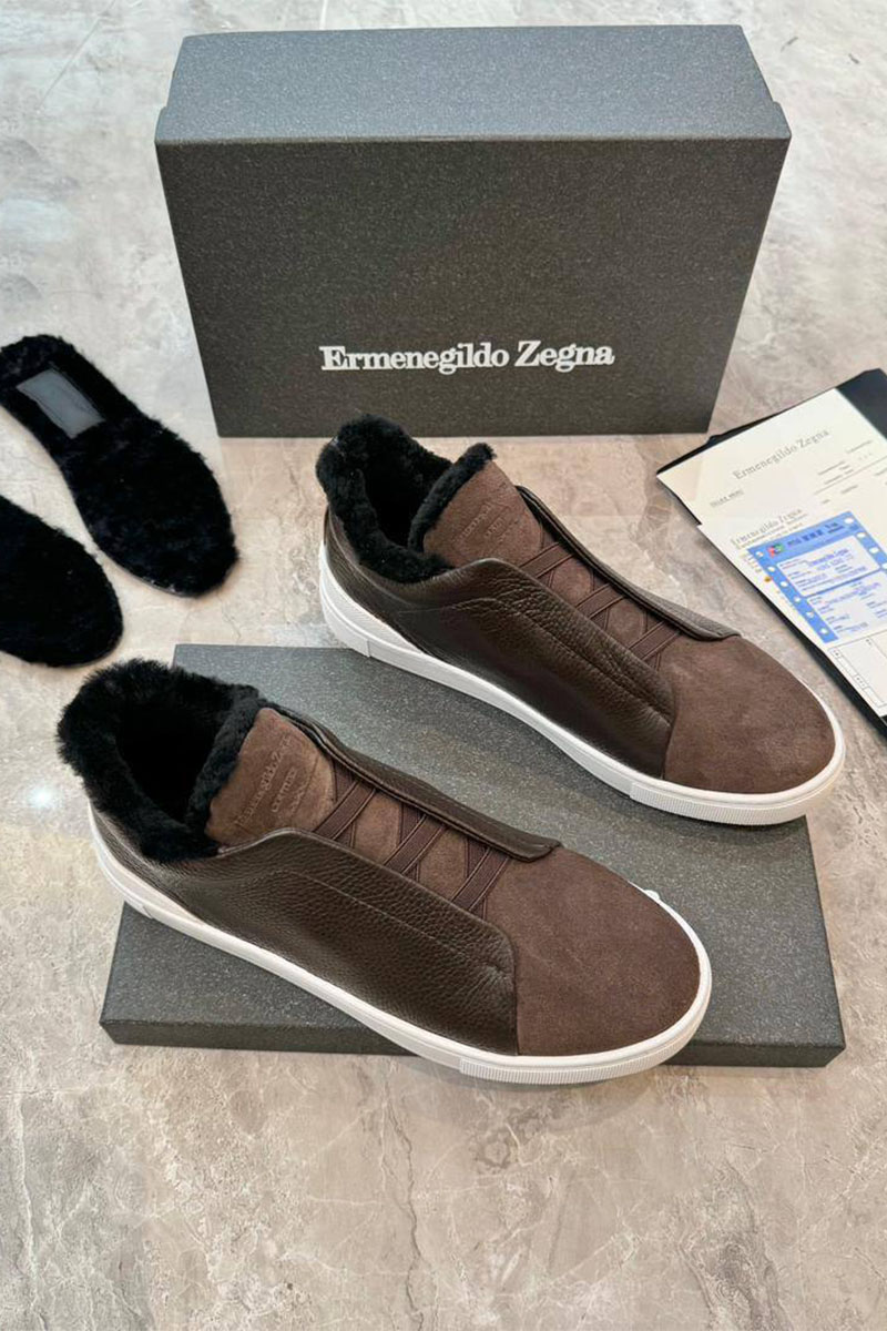 Zegna Кроссовки с мехом Triple Stitch