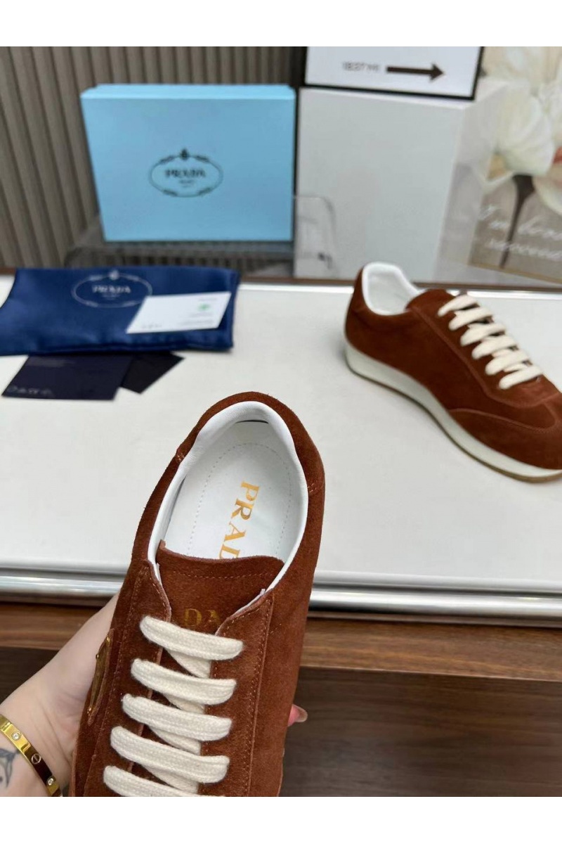 Prada Женские замшевые кроссовки Premium - Brown