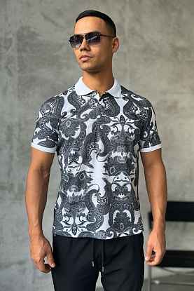 Мужское поло "Floral" - White / Grey
