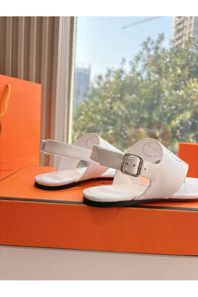 Hermes Женские кожаные сандалии Premium - White