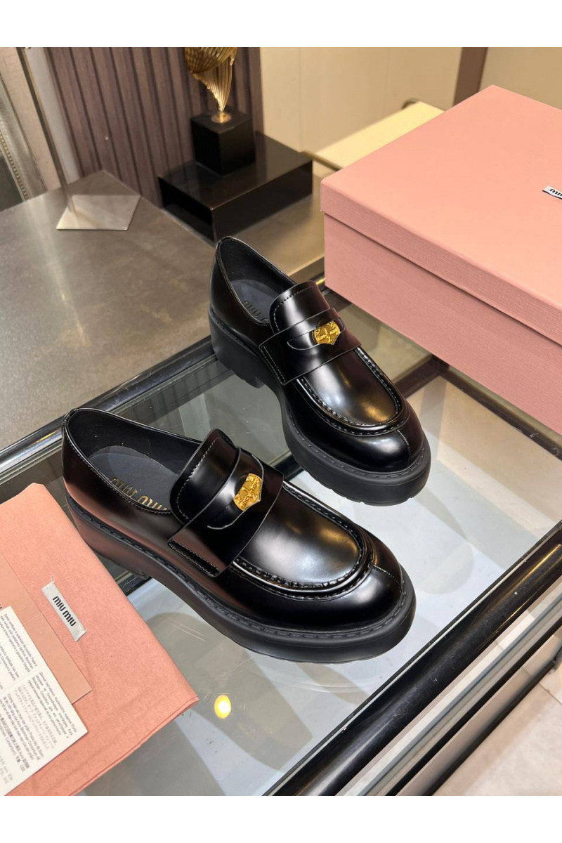 MIU MIU Женские кожаные лоферы premium  - Black