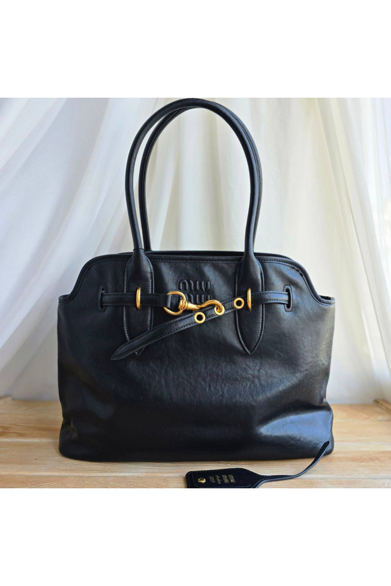 MIU MIU Женская кожаная сумка Aventure nappa 42x29 см - Black