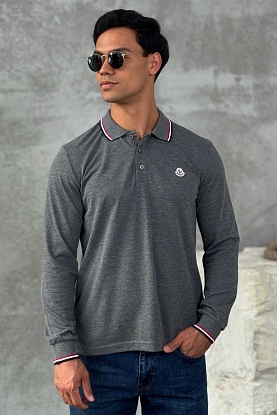 Серое поло с длинным рукавом logo-patch