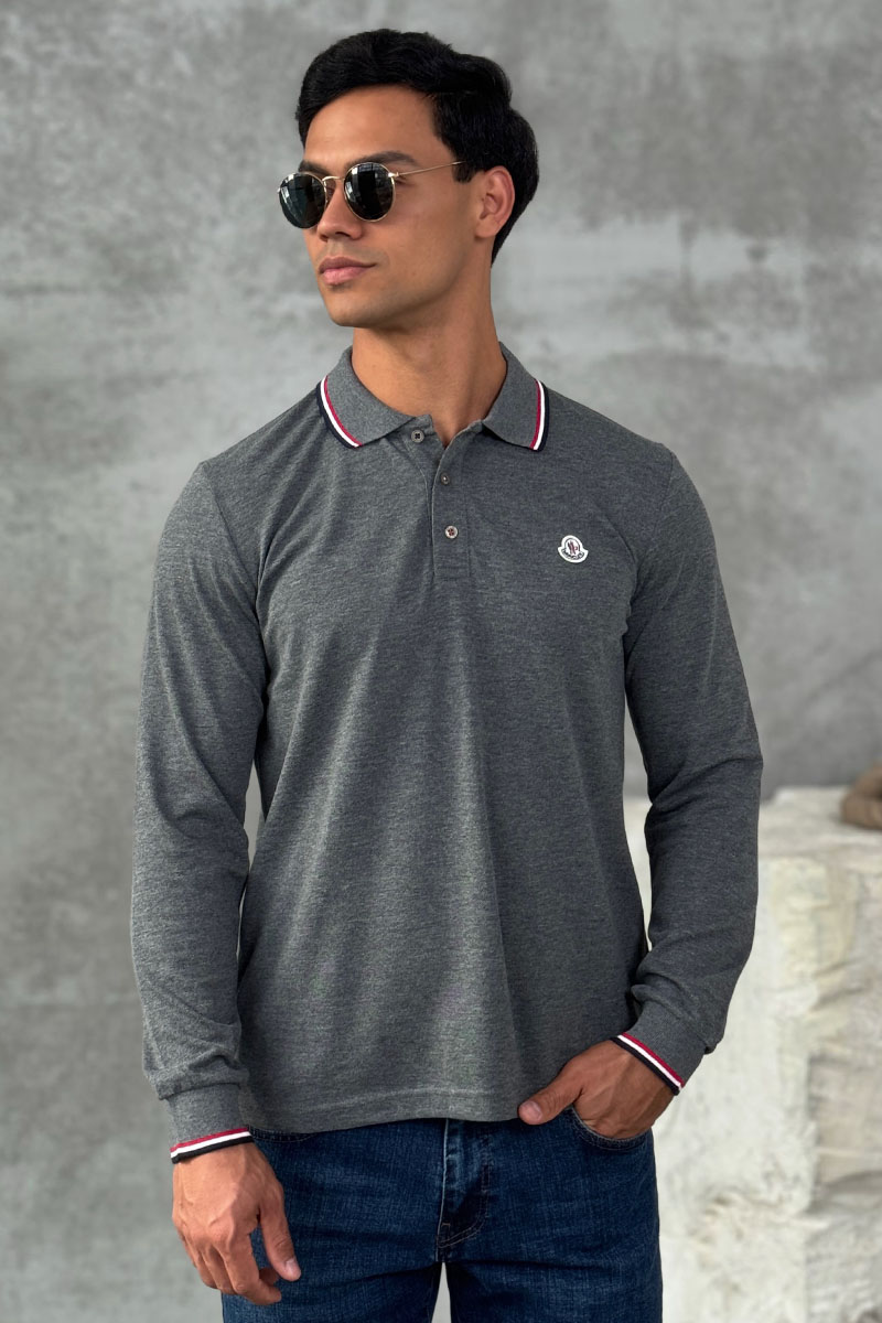 Moncler Серое поло с длинным рукавом logo-patch