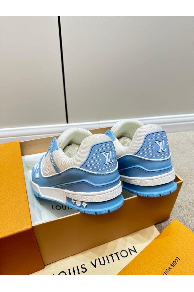 Lоuis Vuittоn Женские кожаные кроссовки Trainer Monogram - White / Blue