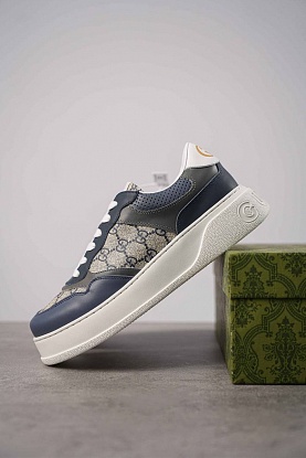 Мужские кожаные кроссовки - Grey / Blue