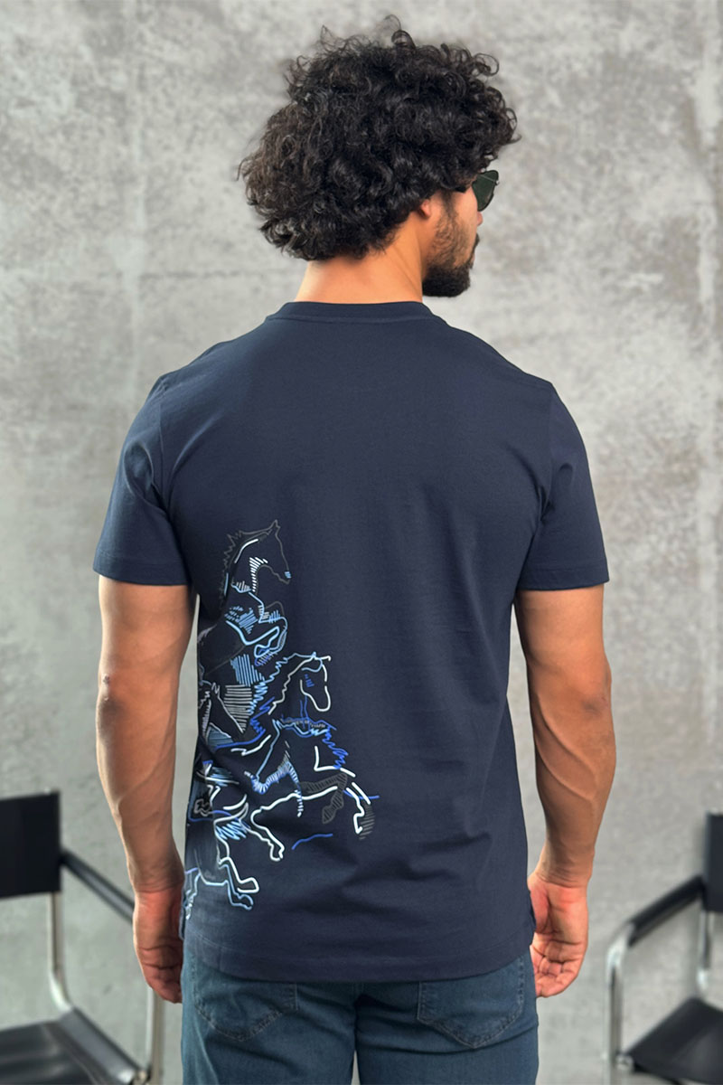 Hermes Мужская тёмно-синяя футболка 