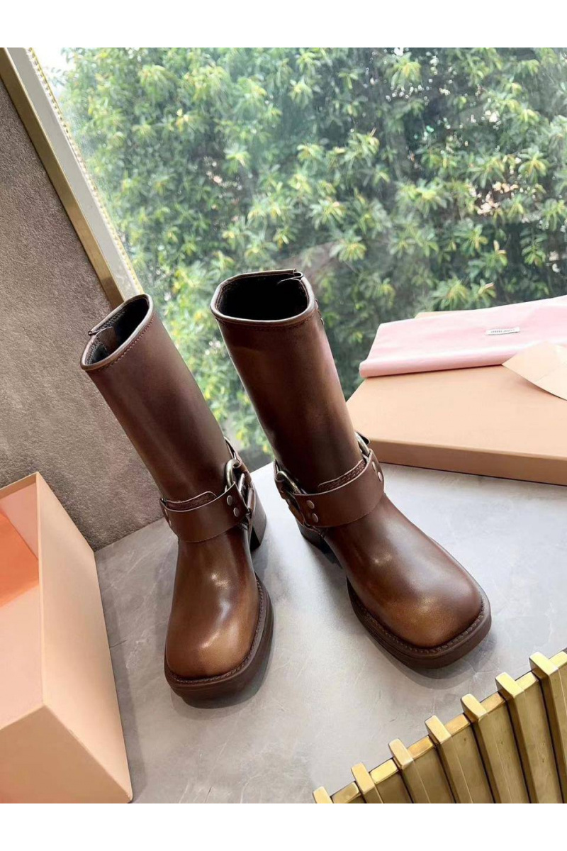 MIU MIU Женские кожаные сапоги  Ankle Premium