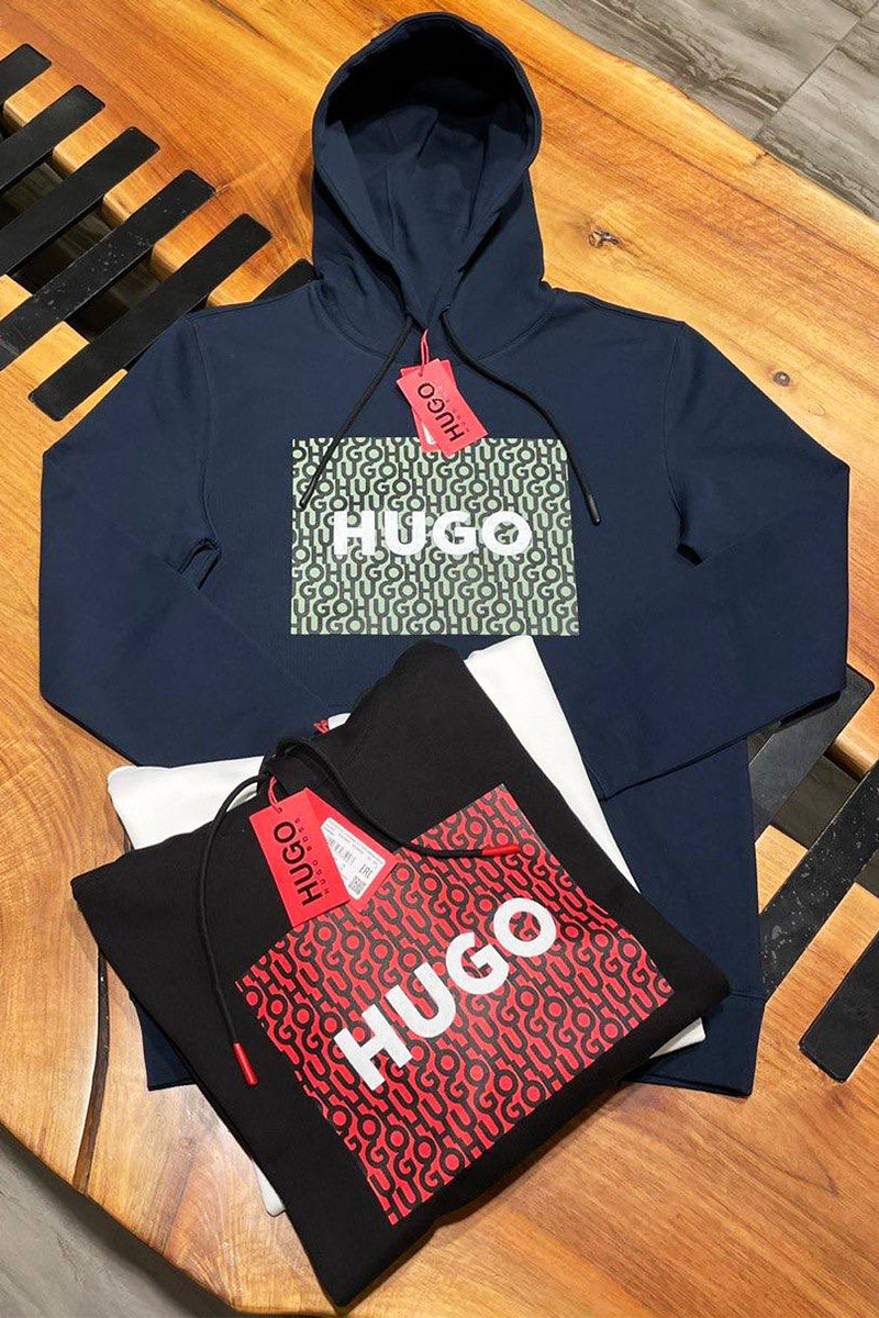 Hugо Воss Чёрное мужское худи Dreeman logo-print